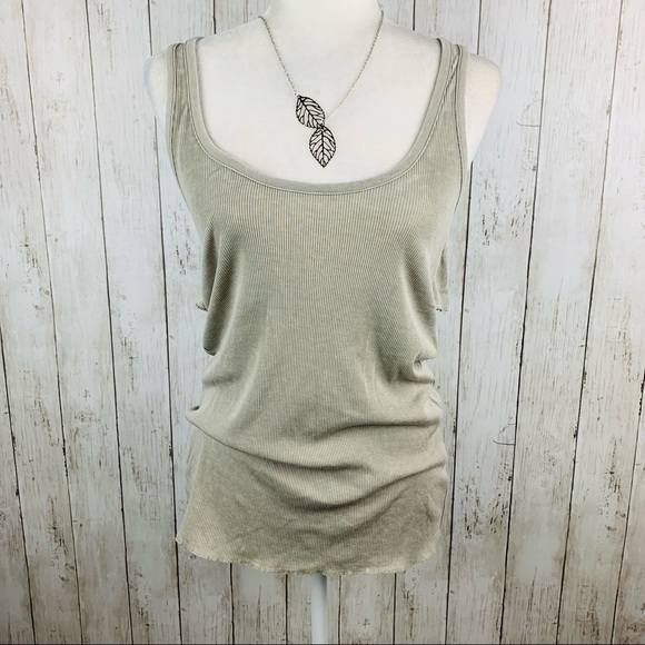 🔥CHASER🔥ANTHROPOLOGIE Ribbed Ruffle Racerback Tank Top Sage Green Large NWT